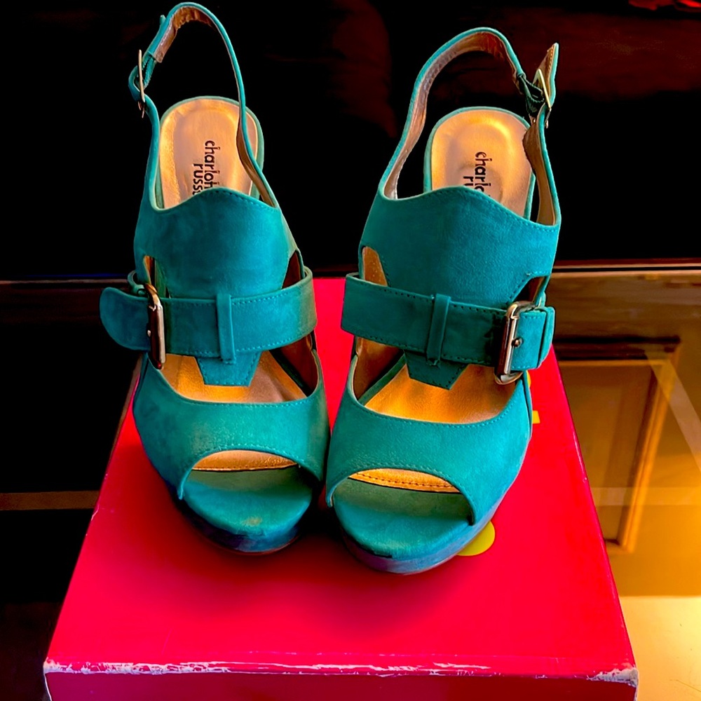 Teal suede heels size 10
